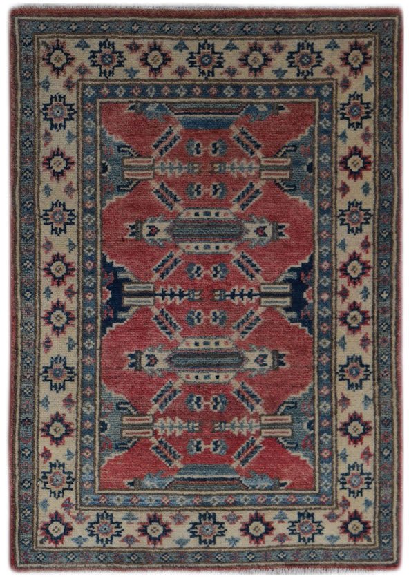Handmade Mini Kazakh Rug | 90 x 64 cm | 3' x 2'1" - Najaf Rugs & Textile