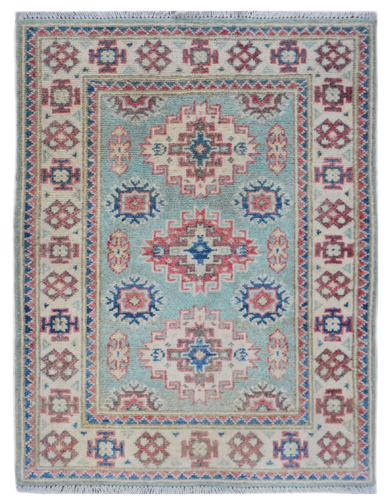 Handmade Mini Kazakh Rug | 90 x 66 cm | 2'11" x 2'2" - Najaf Rugs & Textile
