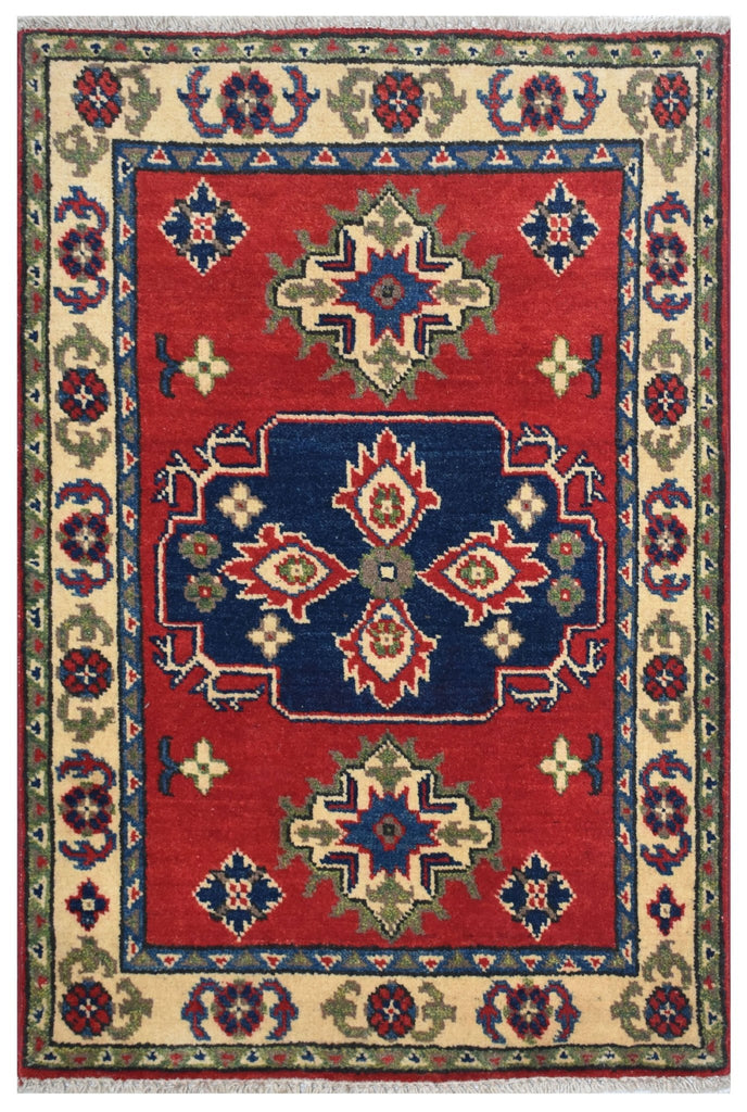 Handmade Mini Kazakh Rug | 92 x 61 cm | 3' x 2' - Najaf Rugs & Textile