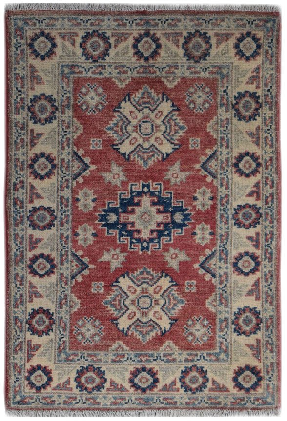 Handmade Mini Kazakh Rug | 93 x 64 cm | 3' x 2'1" - Najaf Rugs & Textile