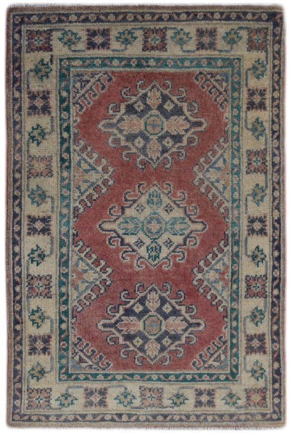 Handmade Mini Kazakh Rug | 96 x 66 cm | 3'2" x 2'2" - Najaf Rugs & Textile