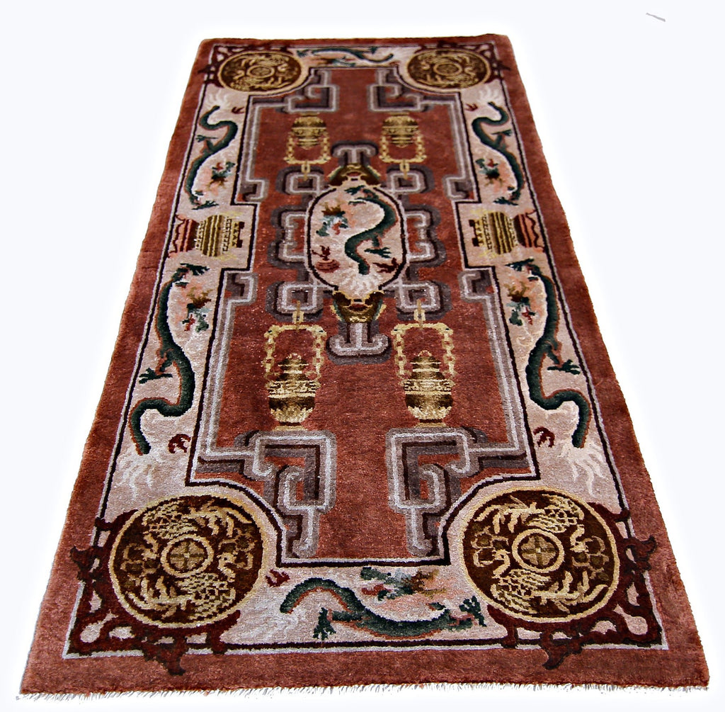 Handmade Mini Silk Chinese Rug | 135 x 69 cm | 4'5" x 2'3" - Najaf Rugs & Textile