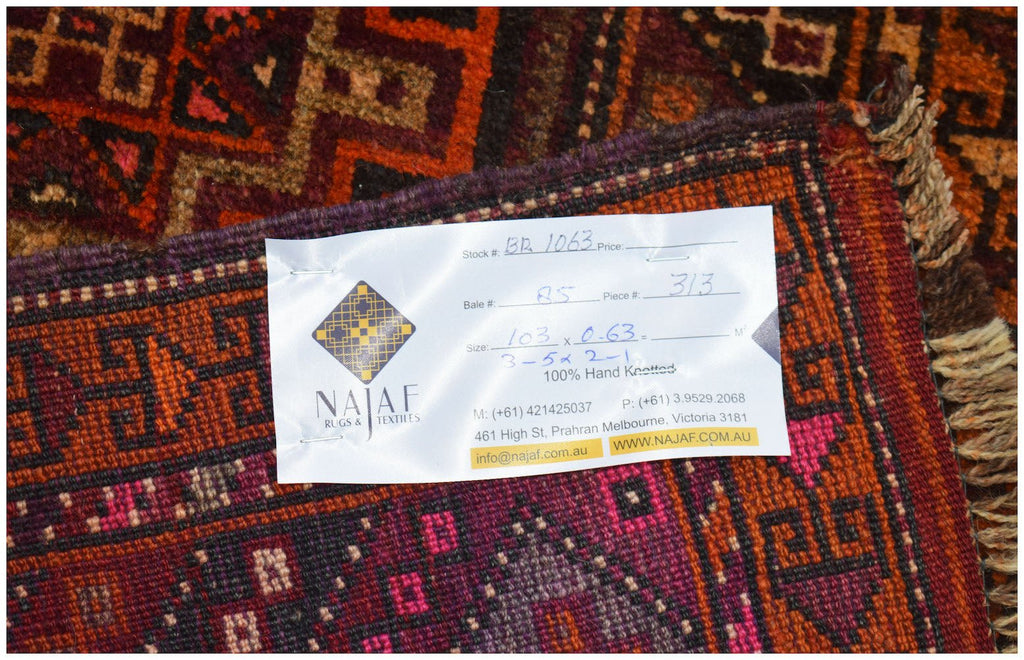 Handmade Mini Tribal Afghan Rug | 103 x 63 cm | 3'5" x 2'1" - Najaf Rugs & Textile