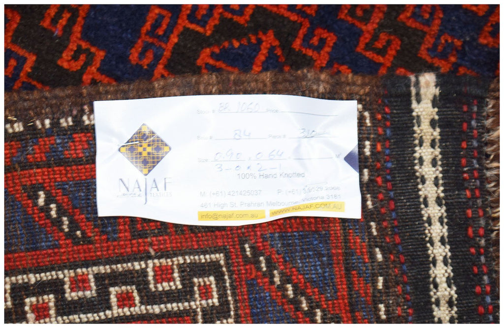 Handmade Mini Tribal Afghan Rug | 90 x 64 cm | 3' x 2'1" - Najaf Rugs & Textile