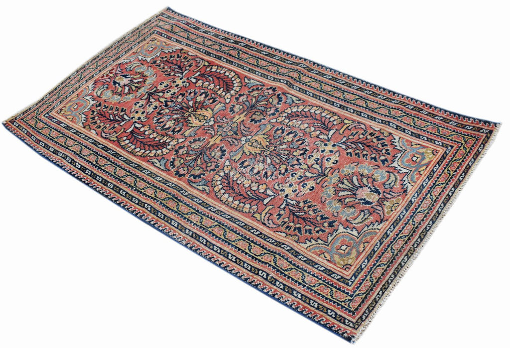 Handmade Mini Vintage Persian Sarouk Rug | 112 x 70 cm | 3'8" x 2'4" - Najaf Rugs & Textile