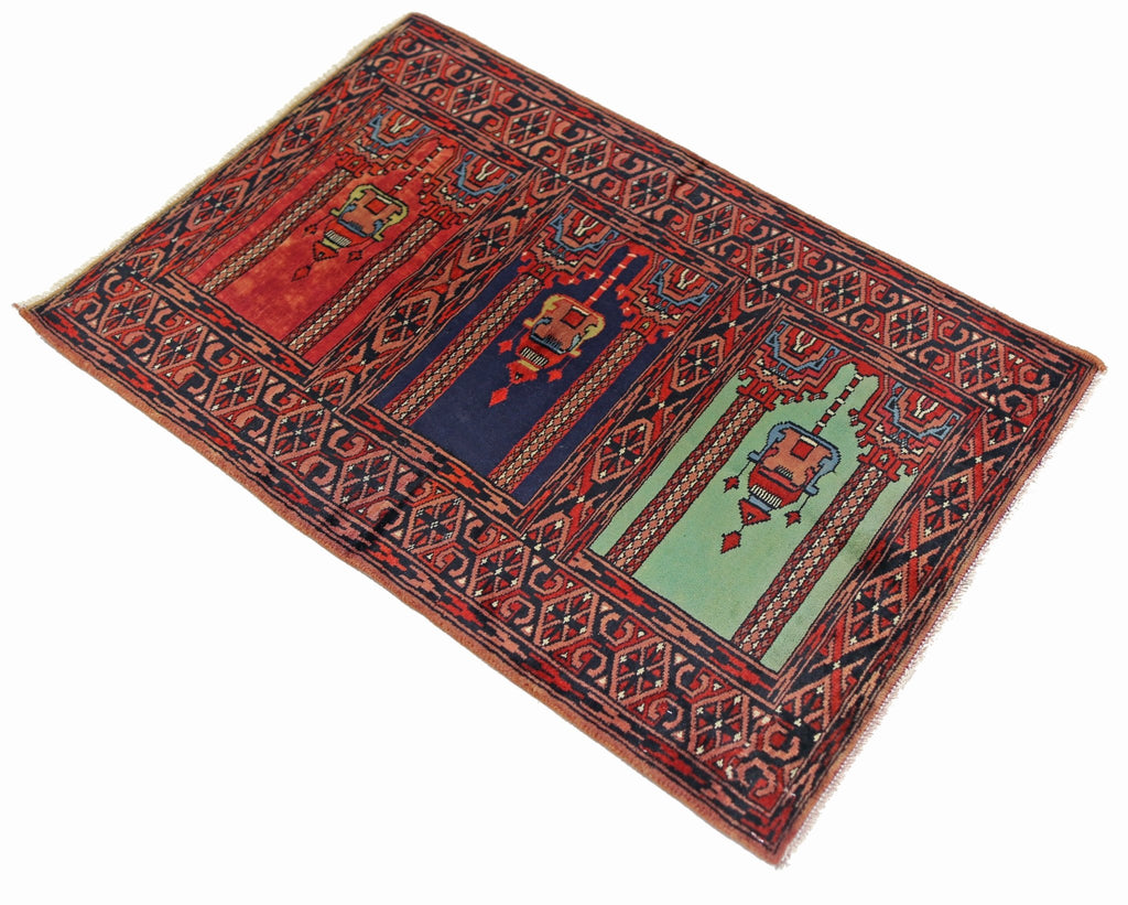 Handmade Mini Vintage Princess Bokhara Prayer Rug | 94 x 60 cm | 3'1" x 2' - Najaf Rugs & Textile