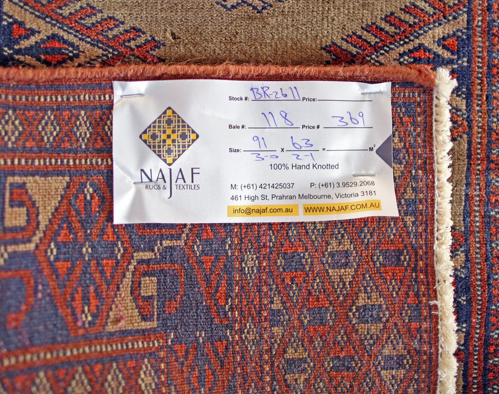 Handmade Mini Vintage Princess Bokhara Rug | 91 x 63 cm | 3' x 2'1" - Najaf Rugs & Textile