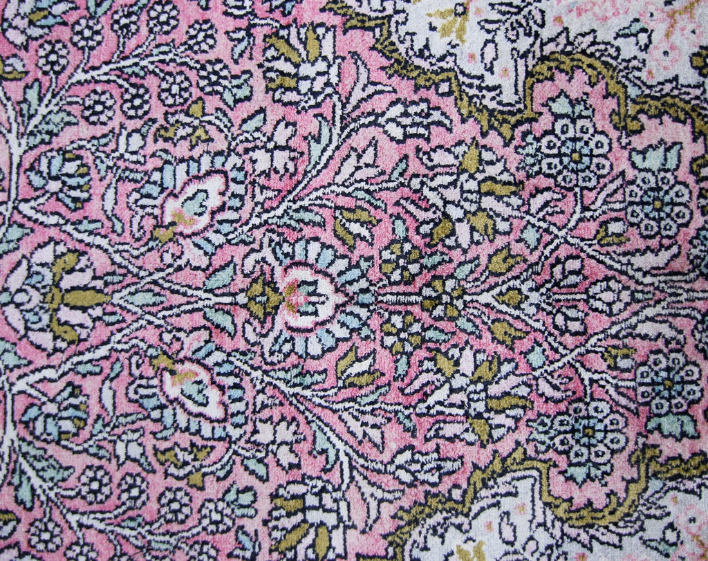Handmade Mini Vintage Silk Kashmiri Rug | 108 x 70 cm | 3'7" x 2'3" - Najaf Rugs & Textile