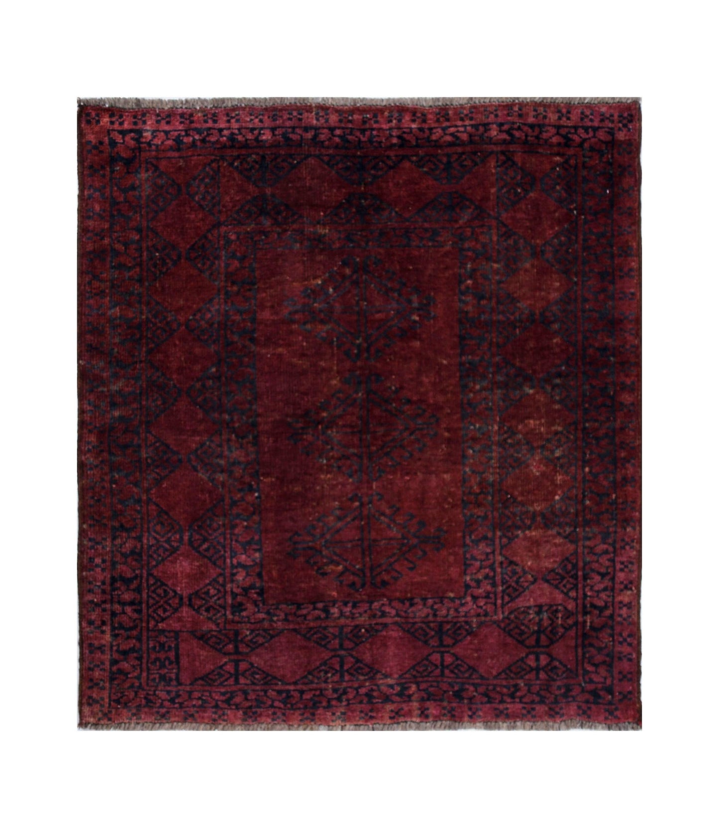 Handmade Semi-Antique Afghan Turkmen Rug | 111 x 103 cm | 3'8" x 3'5'" - Najaf Rugs & Textile