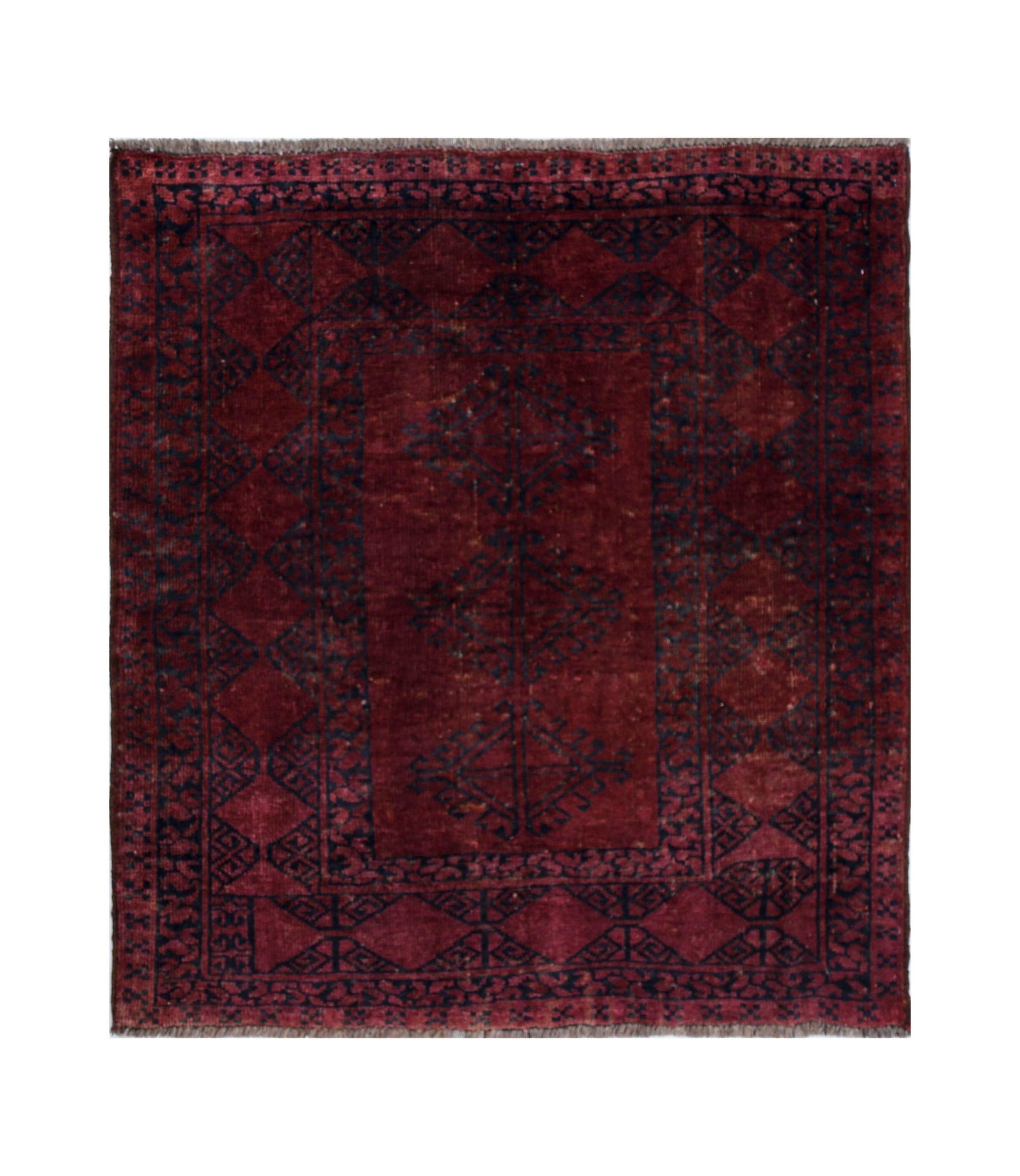 Handmade Semi-Antique Afghan Turkmen Rug | 111 x 103 cm | 3'8" x 3'5'" - Najaf Rugs & Textile