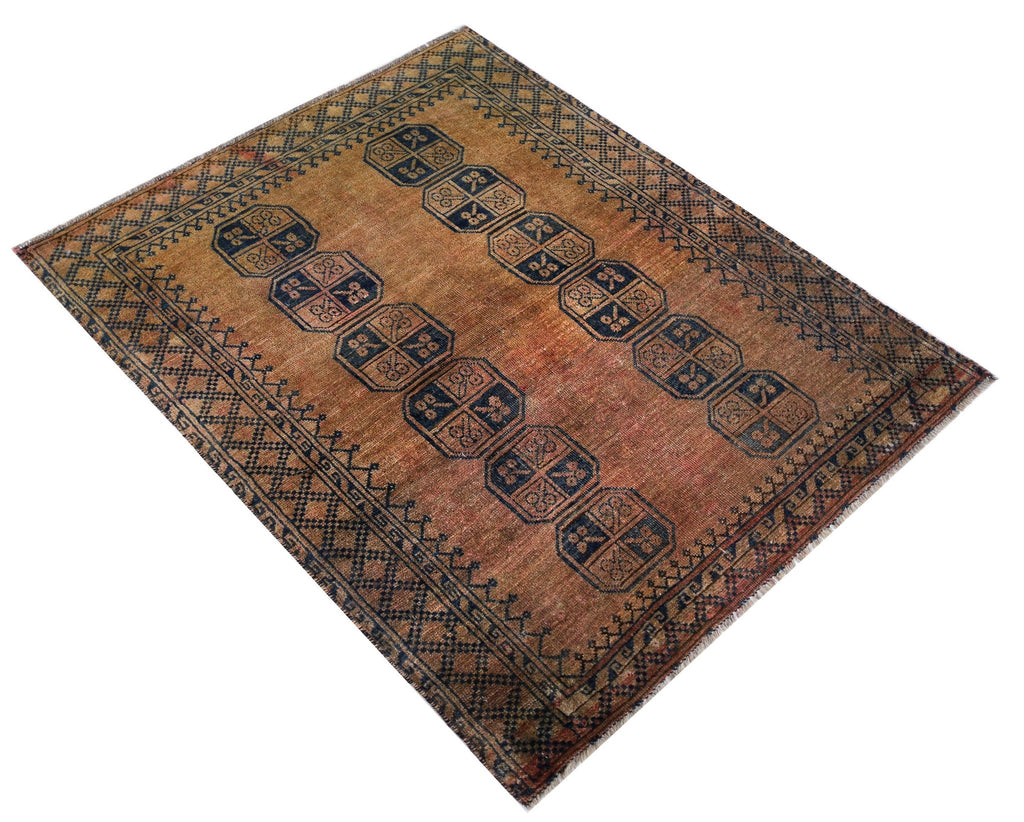 Handmade Semi-Antique Afghan Turkmen Rug | 137 x 105 cm | 4'6" x 3'6" - Najaf Rugs & Textile