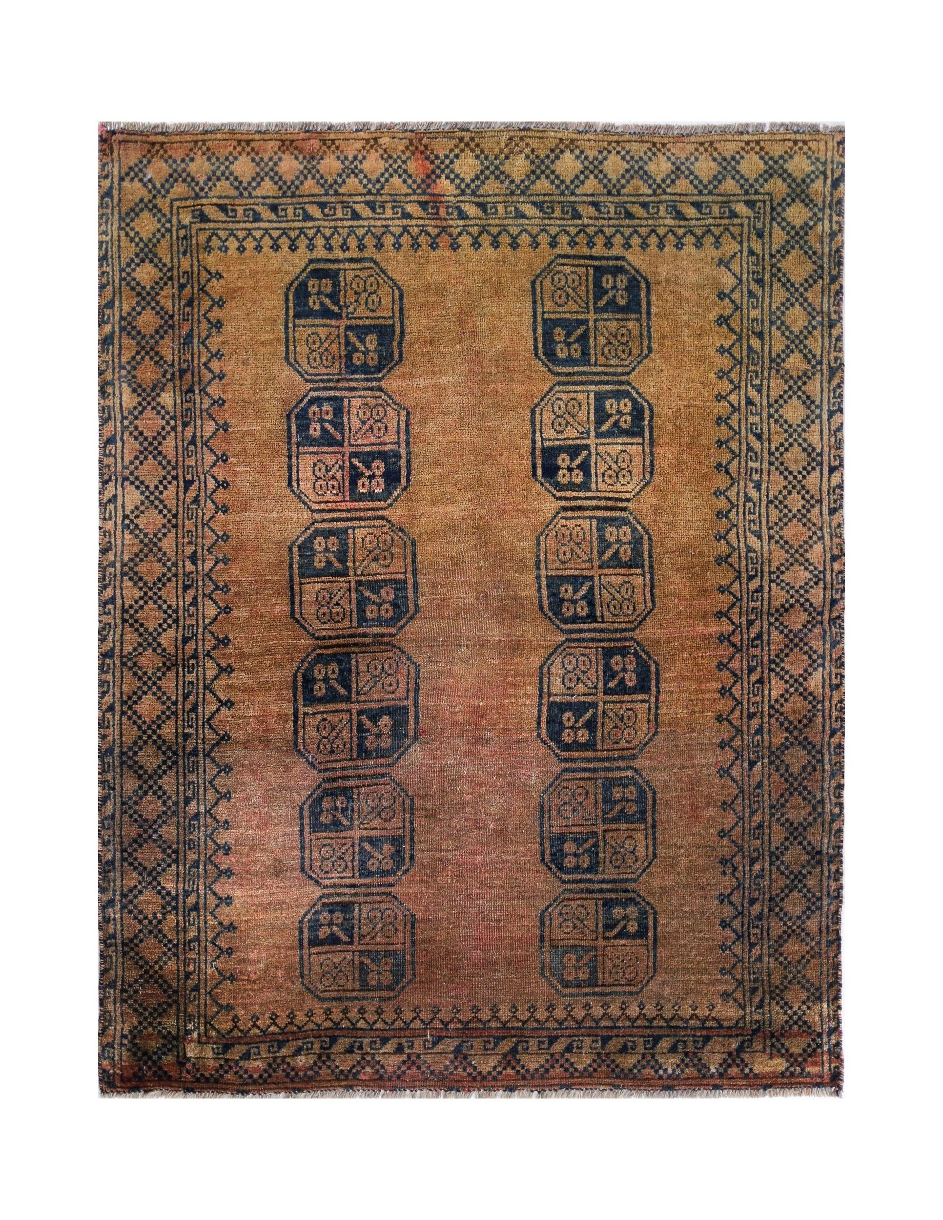 Handmade Semi-Antique Afghan Turkmen Rug | 137 x 105 cm | 4'6" x 3'6" - Najaf Rugs & Textile