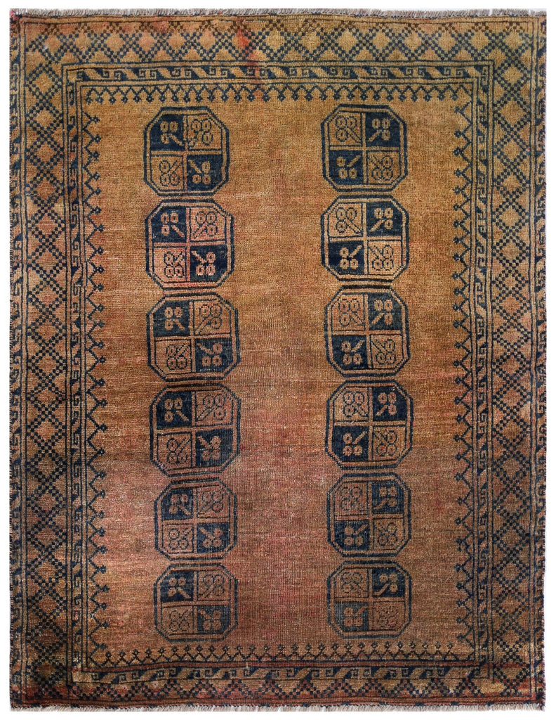 Handmade Semi-Antique Afghan Turkmen Rug | 137 x 105 cm | 4'6" x 3'6" - Najaf Rugs & Textile