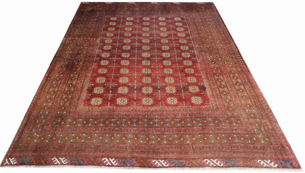 Handmade Semi-Antique Afghan Turkmen Rug | 276 x 210 cm | 9'1" x 6'11" - Najaf Rugs & Textile