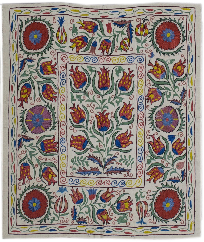 Handmade Silk & Cotton Uzbek Suzani | 101 x 96 cm - Najaf Rugs & Textile