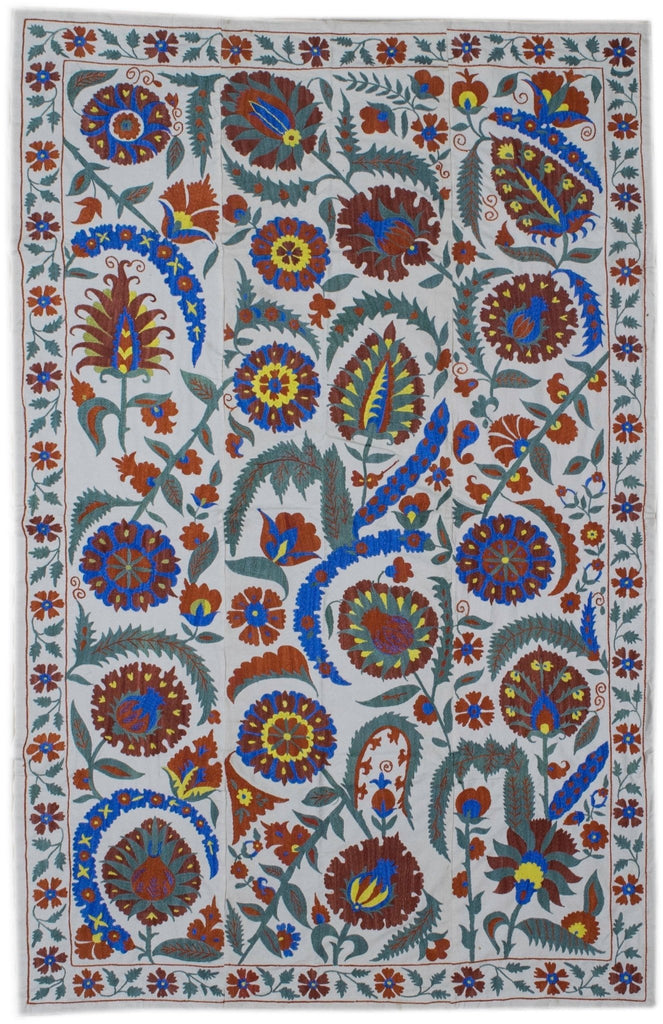 Handmade Silk & Cotton Uzbek Suzani | 109 x 94 cm - Najaf Rugs & Textile