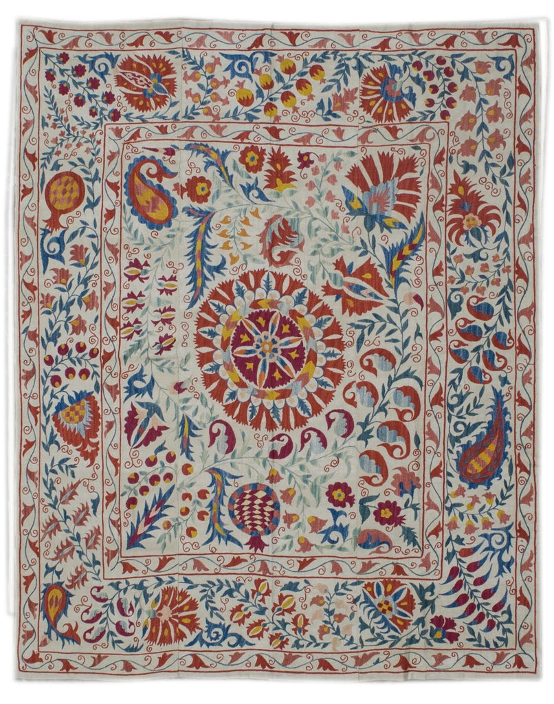 Handmade Silk & Cotton Uzbek Suzani | 150 x 148 cm - Najaf Rugs & Textile