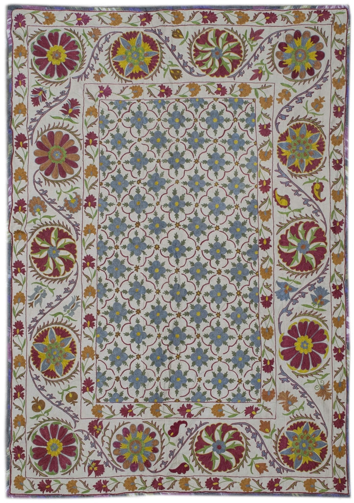 Handmade Silk & Cotton Uzbek Suzani | 152 x 110 cm - Najaf Rugs & Textile