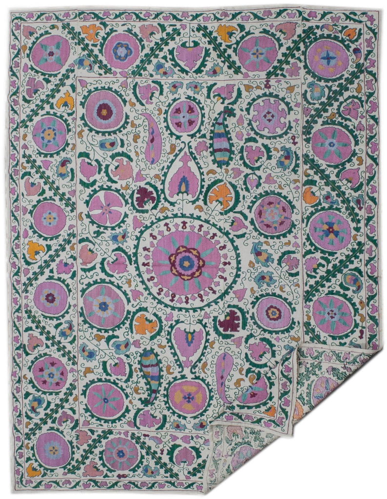 Handmade Silk & Cotton Uzbek Suzani | 177 x 142 cm - Najaf Rugs & Textile