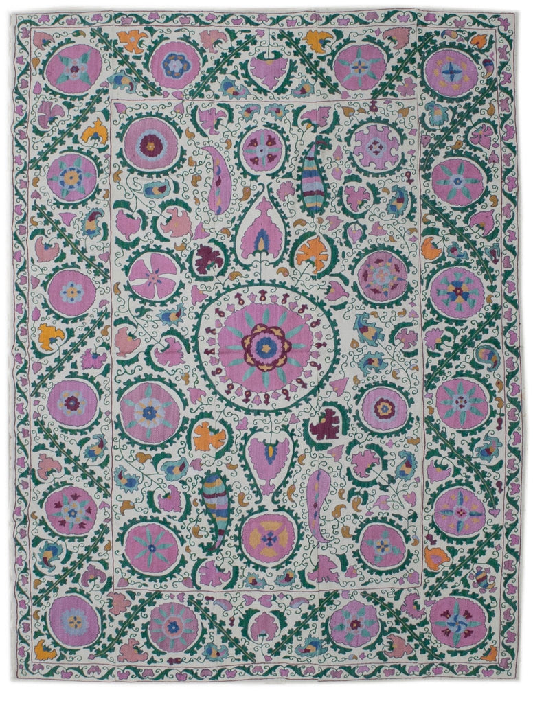 Handmade Silk & Cotton Uzbek Suzani | 177 x 142 cm - Najaf Rugs & Textile