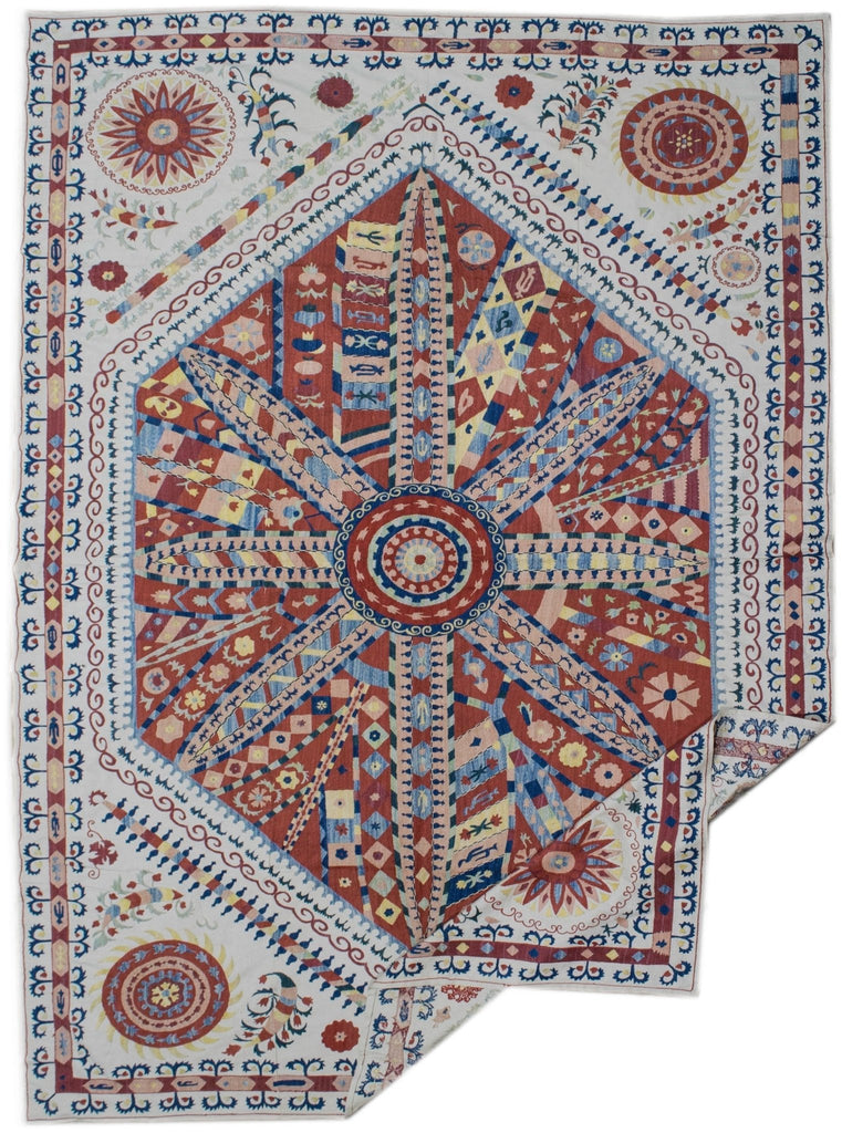 Handmade Silk & Cotton Uzbek Suzani | 233 x 160 cm - Najaf Rugs & Textile