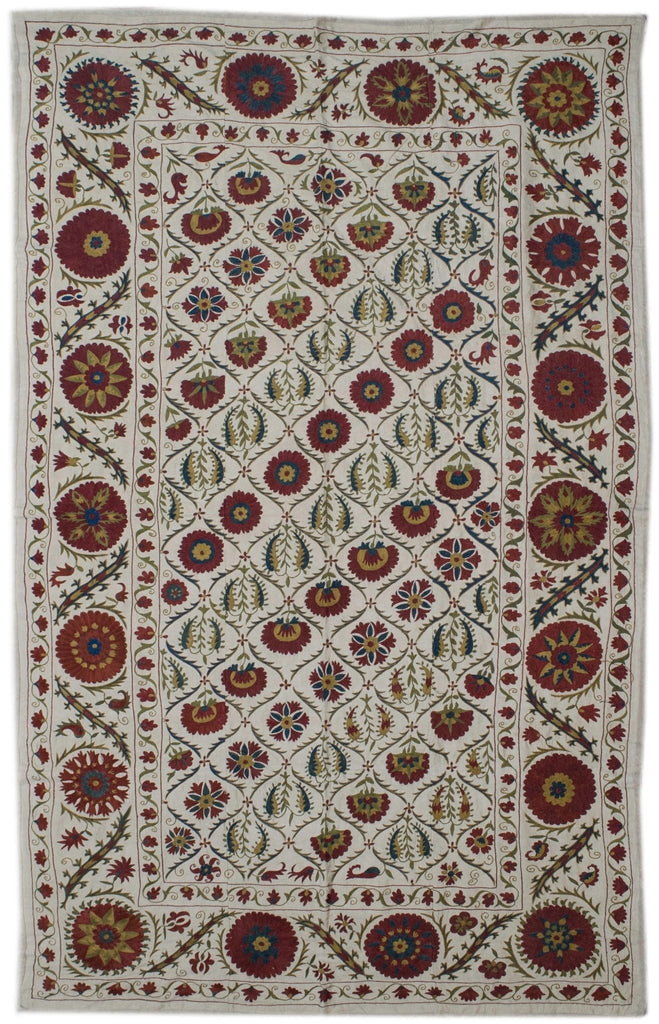 Handmade Silk & Cotton Uzbek Suzani | 242 x 140 cm - Najaf Rugs & Textile