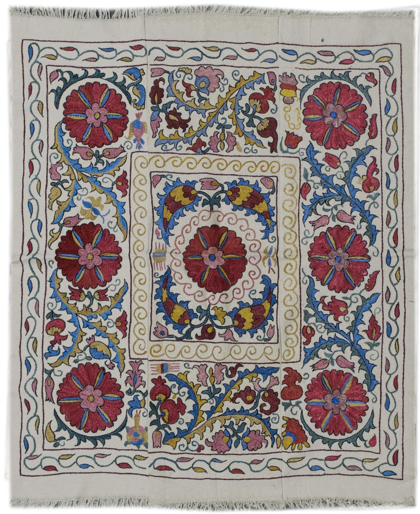 Handmade Silk & Cotton Uzbek Suzani | 96 x 91 cm - Najaf Rugs & Textile