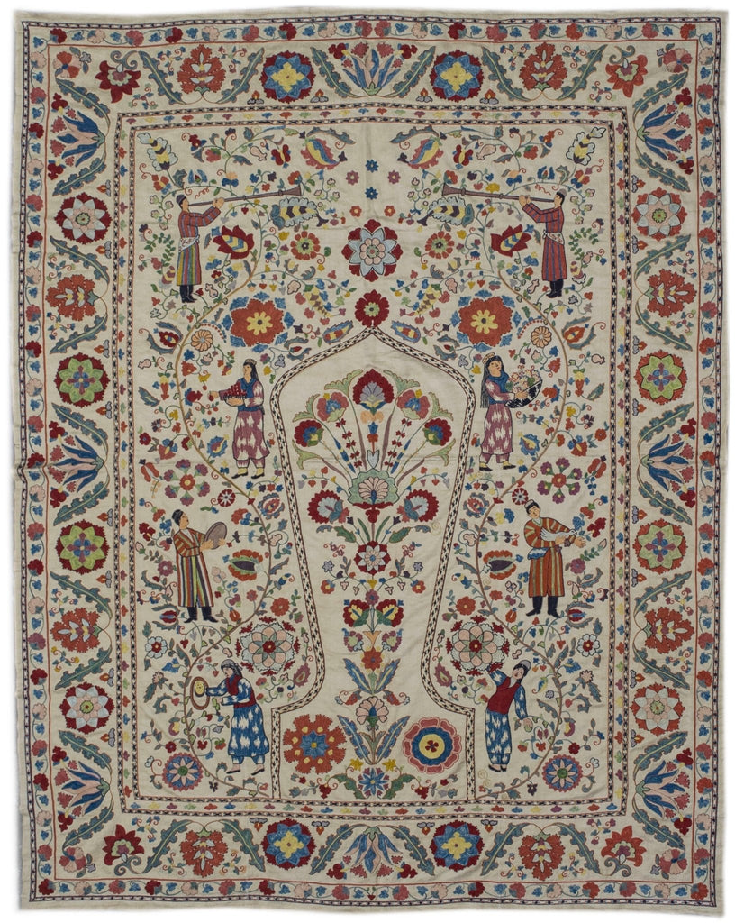 Handmade Silk Uzbek Suzani | 194 x 145 cm - Najaf Rugs & Textile