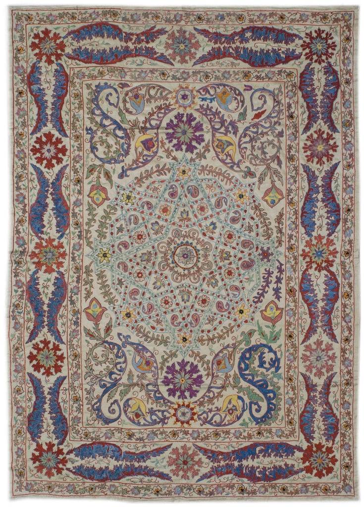 Handmade Silk Uzbek Suzani | 198 x 145 cm - Najaf Rugs & Textile