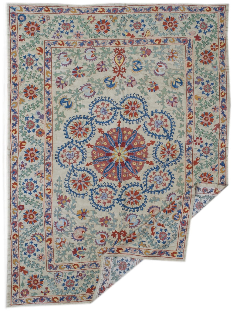 Handmade Silk Uzbek Suzani | 202 x 145 cm - Najaf Rugs & Textile