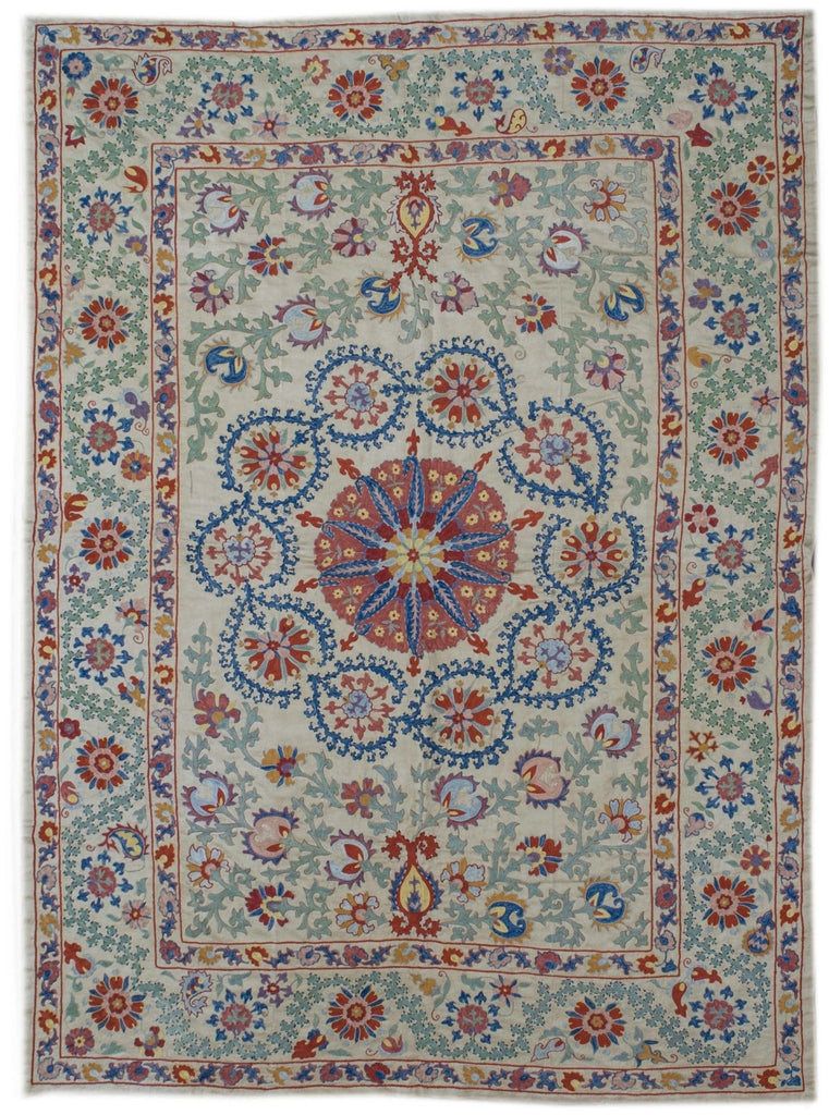 Handmade Silk Uzbek Suzani | 202 x 145 cm - Najaf Rugs & Textile