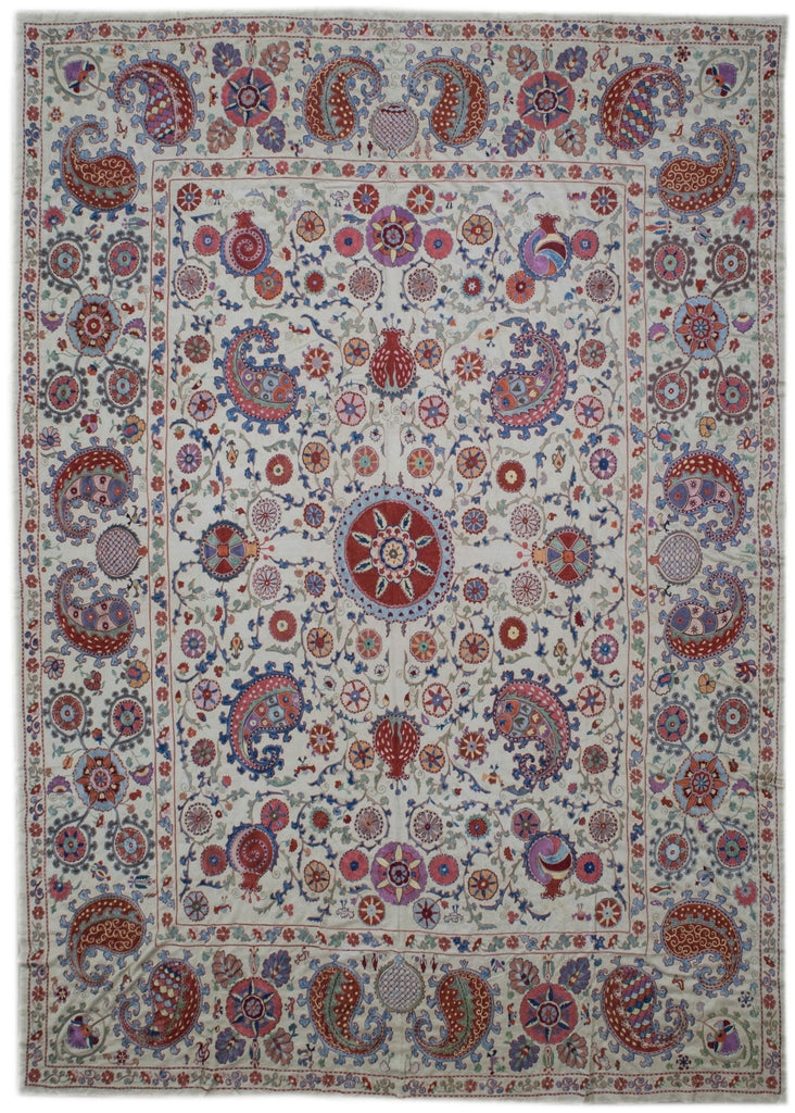 Handmade Silk Uzbek Suzani | 297 x 242 cm - Najaf Rugs & Textile