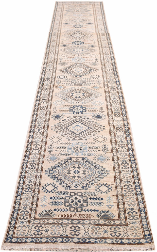 Handmade Super Afghan Kazakh Hallway Runner | 1009 x 92 cm | 33'1" x 3' - Najaf Rugs & Textile