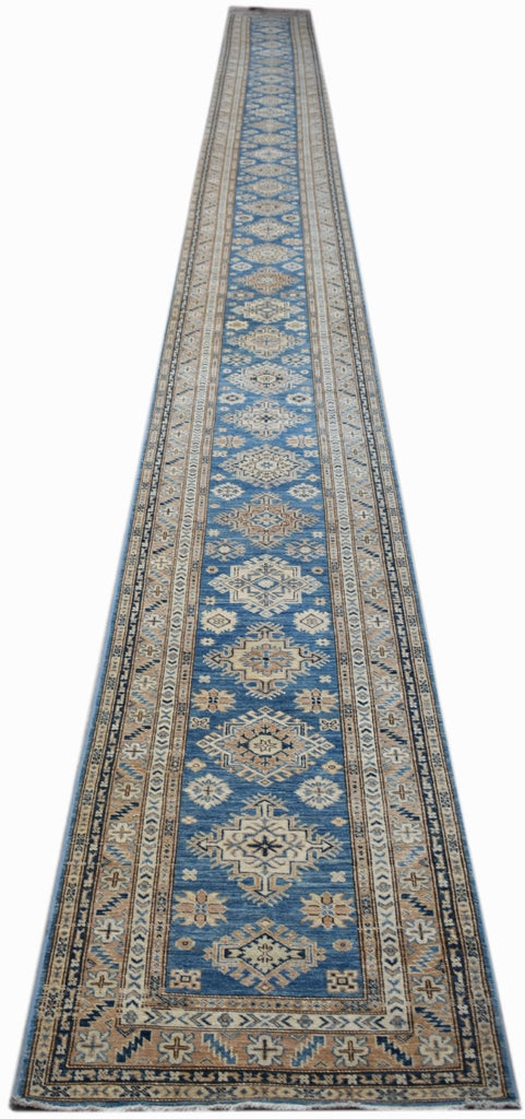 Handmade Super Afghan Kazakh Hallway Runner | 1147 x 83 cm | 37'8" x 2'9" - Najaf Rugs & Textile