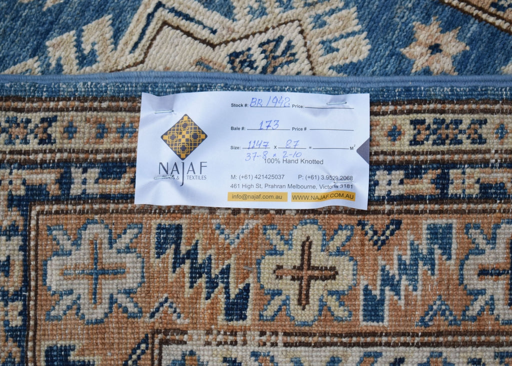 Handmade Super Afghan Kazakh Hallway Runner | 1147 x 87 cm | 37'8" x 2'10" - Najaf Rugs & Textile