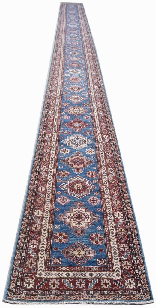 Handmade Super Afghan Kazakh Hallway Runner | 1147 x 88 cm | 37'8" x 2'11" - Najaf Rugs & Textile