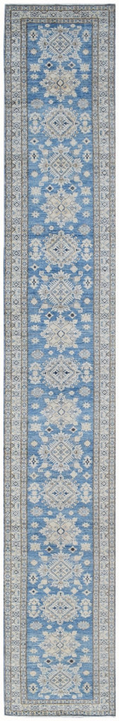 Handmade Super Afghan Kazakh Hallway Runner | 614 x 88 cm | 20'2" x 2'11" - Najaf Rugs & Textile