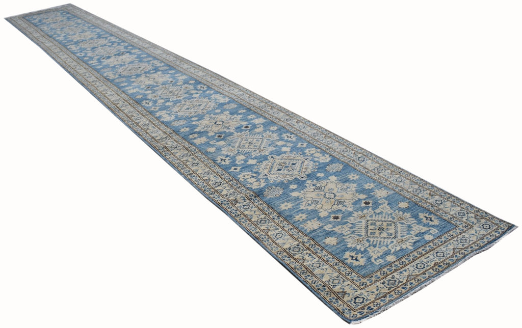 Handmade Super Afghan Kazakh Hallway Runner | 614 x 88 cm | 20'2" x 2'11" - Najaf Rugs & Textile