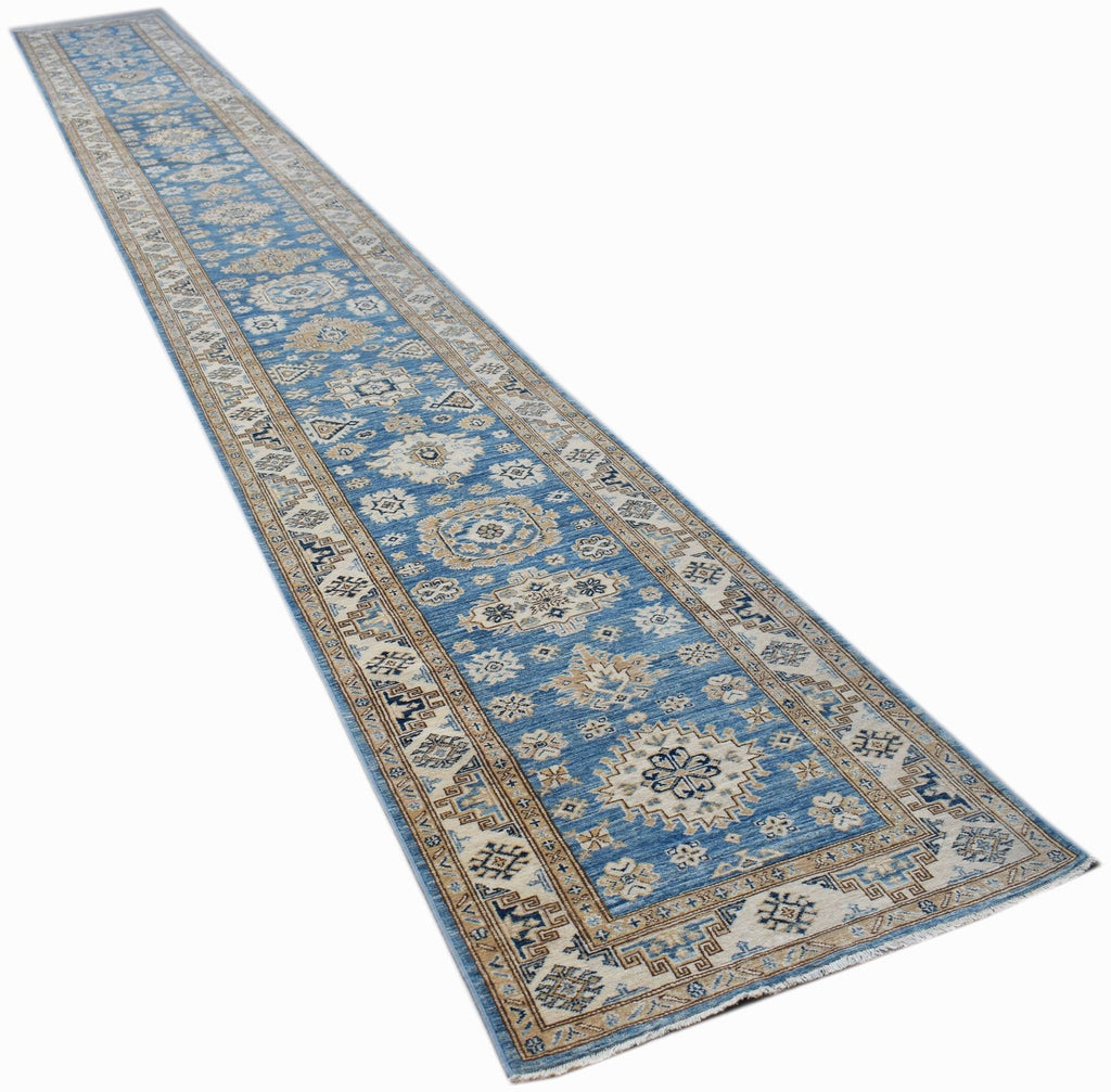 Handmade Super Afghan Kazakh Hallway Runner | 777 x 88 cm | 25'6" x 2'11" - Najaf Rugs & Textile