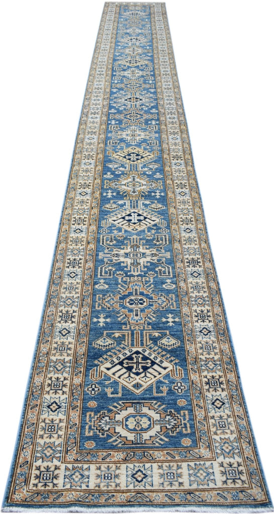 Handmade Super Kazakh Hallway Runner | 594 x 74 cm | 19'6" x 2'6" - Najaf Rugs & Textile