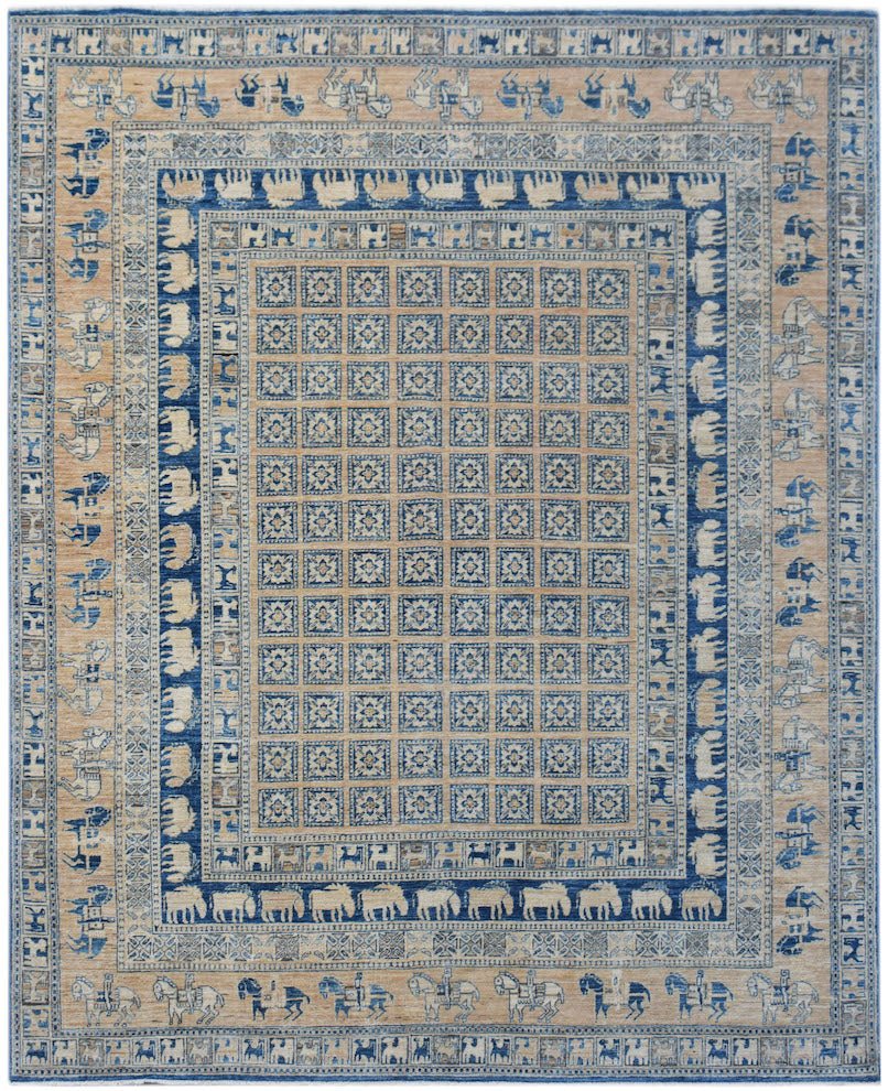 Handmade Traditional Afghan Chobi Pazyryk Rug | 292 x 242 cm | 9'7" x 7'11" - Najaf Rugs & Textile