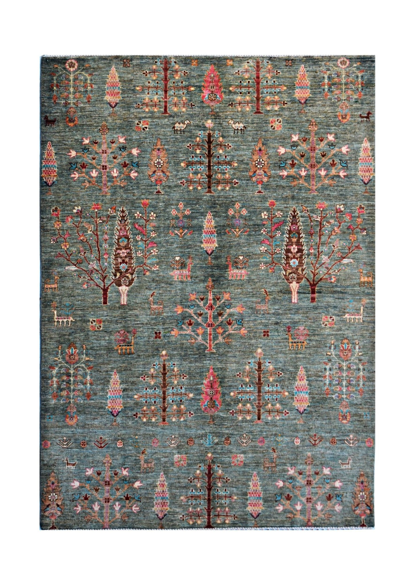 Handmade Traditional Afghan Tree of Life Rug | 207 x 152 cm | 6'10" x 5' - Najaf Rugs & Textile