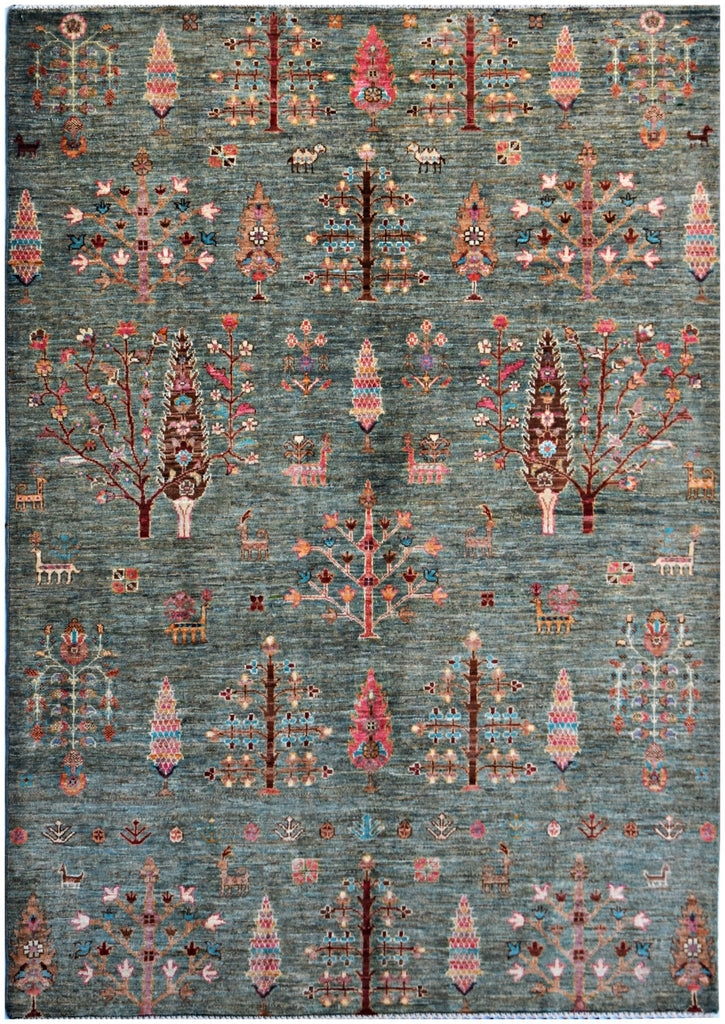 Handmade Traditional Afghan Tree of Life Rug | 207 x 152 cm | 6'10" x 5' - Najaf Rugs & Textile