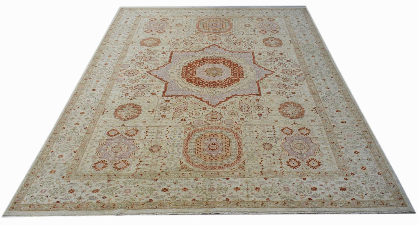 Handwoven Afghan Chobi rug featuring a traditional Mamluk medallion pattern in earthy tones.