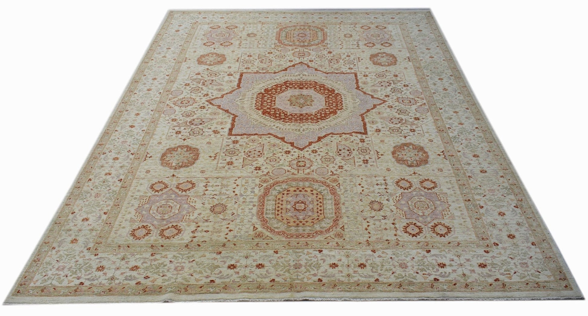 Handwoven Afghan Chobi rug featuring a traditional Mamluk medallion pattern in earthy tones.