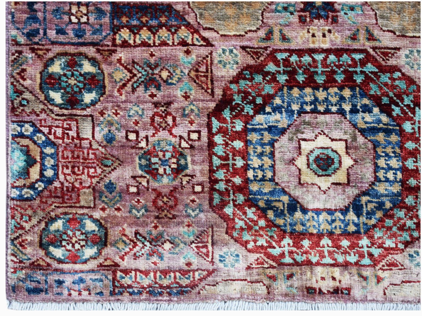 Handmade Afghan Chobi runner rug featuring a traditional Mamluk medallion design in muted tones.