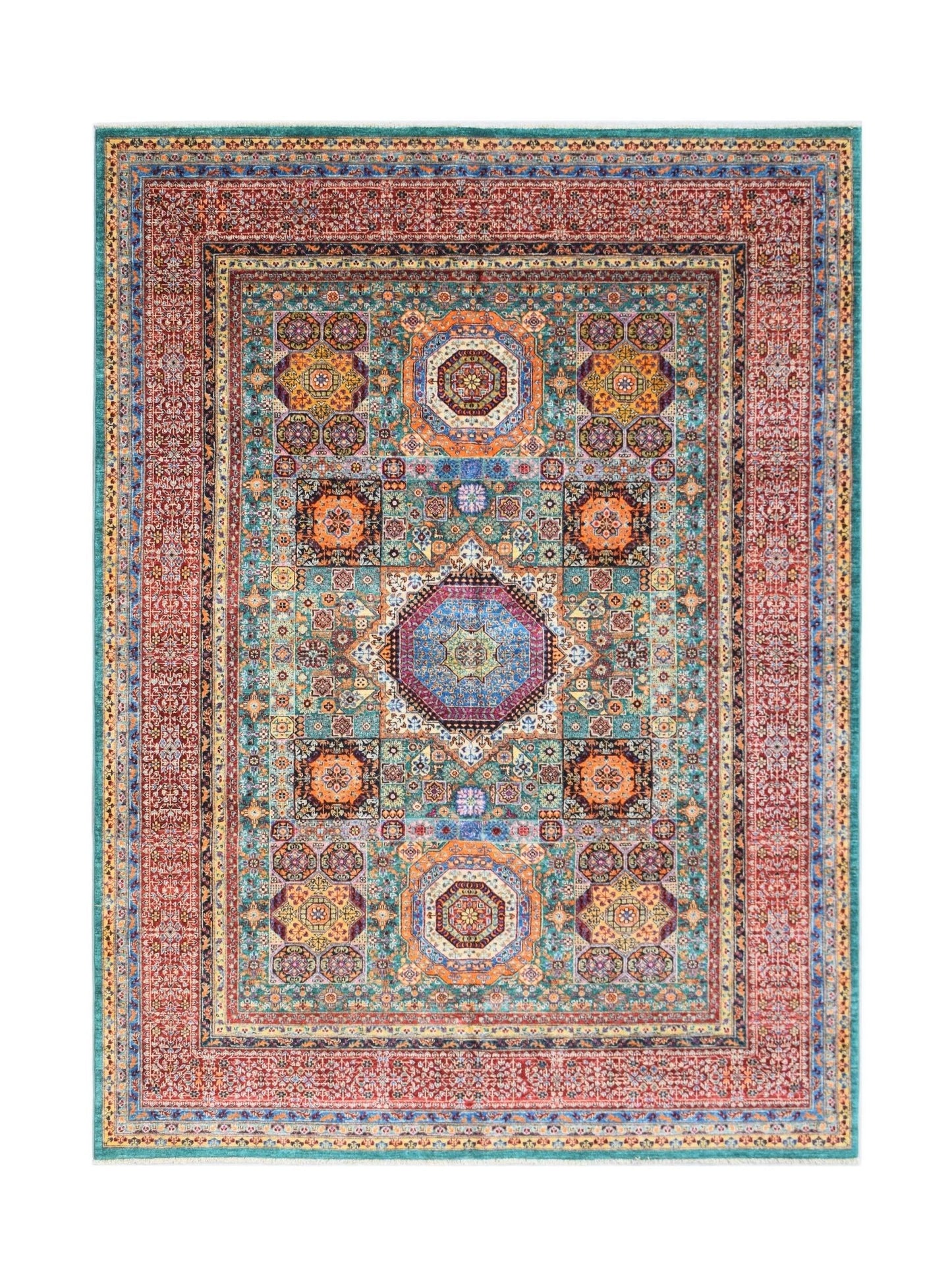 A rectangular Afghan Chobi rug featuring a complex Mamluk medallion design in vibrant colors.