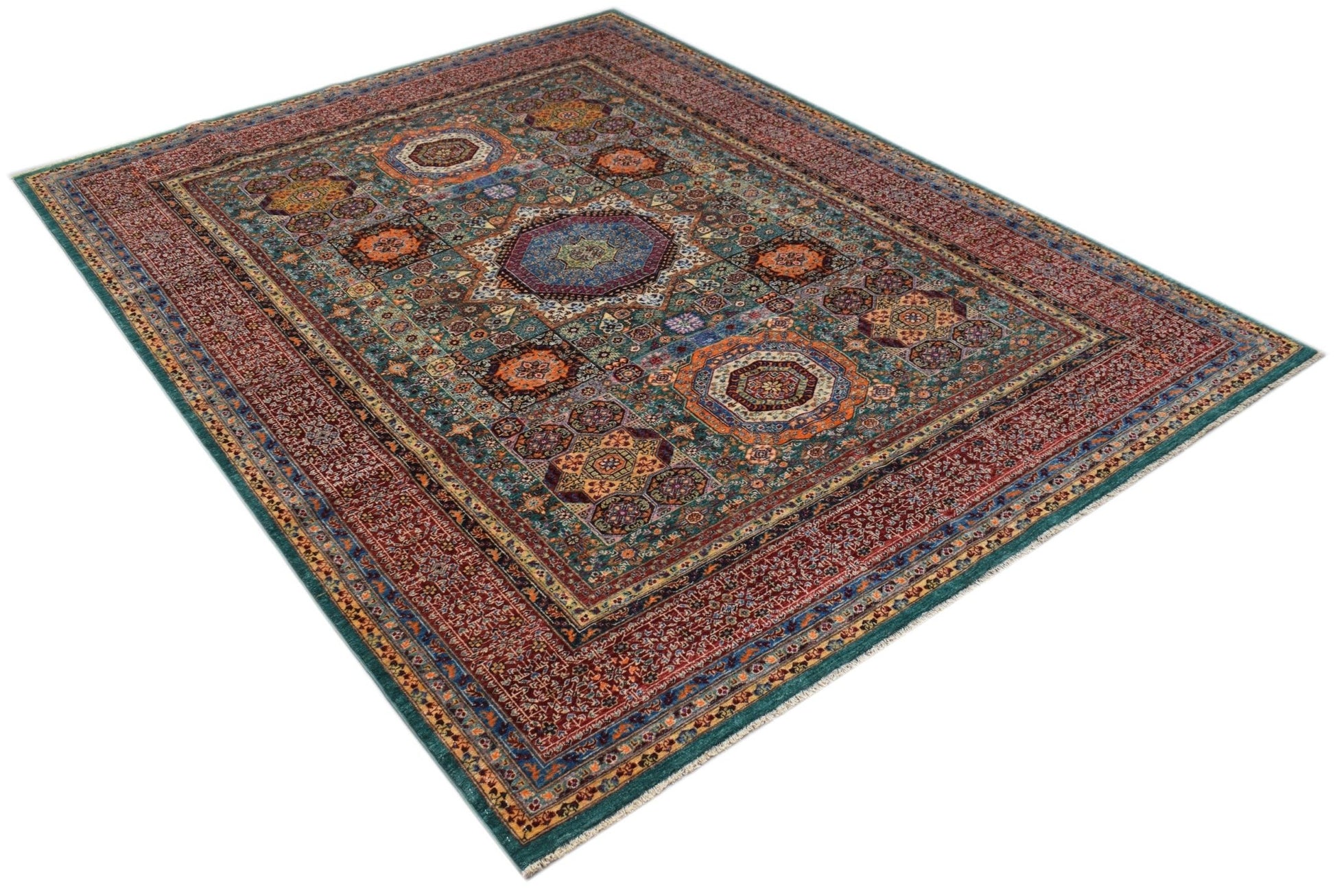 A rectangular Afghan Chobi rug featuring a traditional Mamluk medallion design in red and blue.