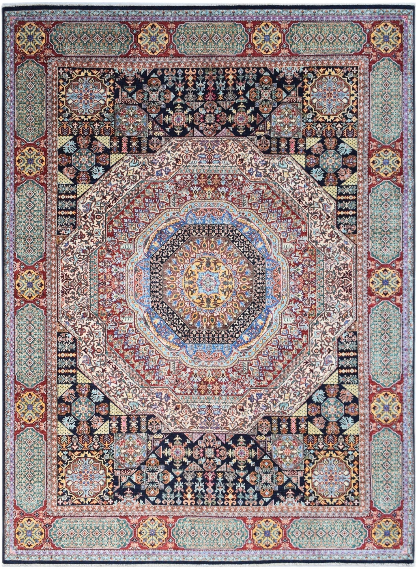 A rectangular Afghan Chobi rug featuring a complex Mamluk medallion design in rich, earthy tones.