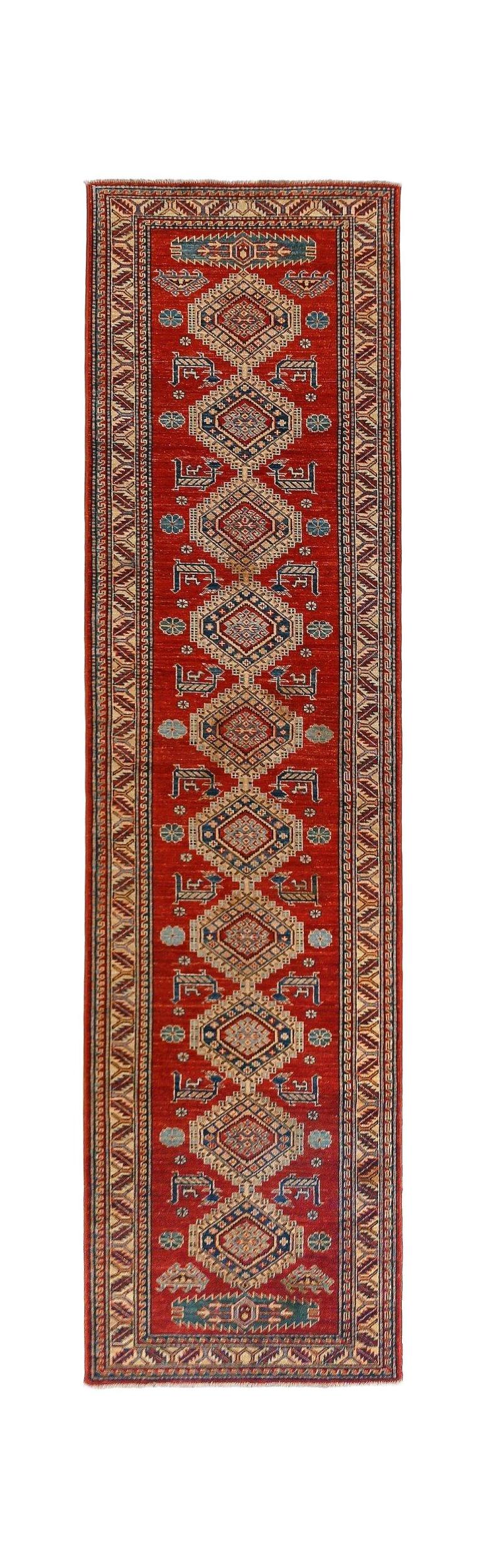 Handmade Traditional Super Kazakh Hallway Runner | 322 x 85 cm | 10'7" x 2'10" - Najaf Rugs & Textile